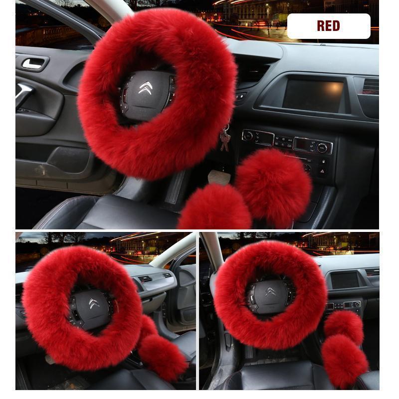 Solid Colour Warm Fluffy Wool Car Set