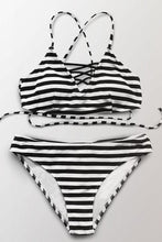 Load image into Gallery viewer, Black Stripe Lace-Up Bikini.c