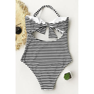 Pinstripe Halter One-Piece Swimsuit