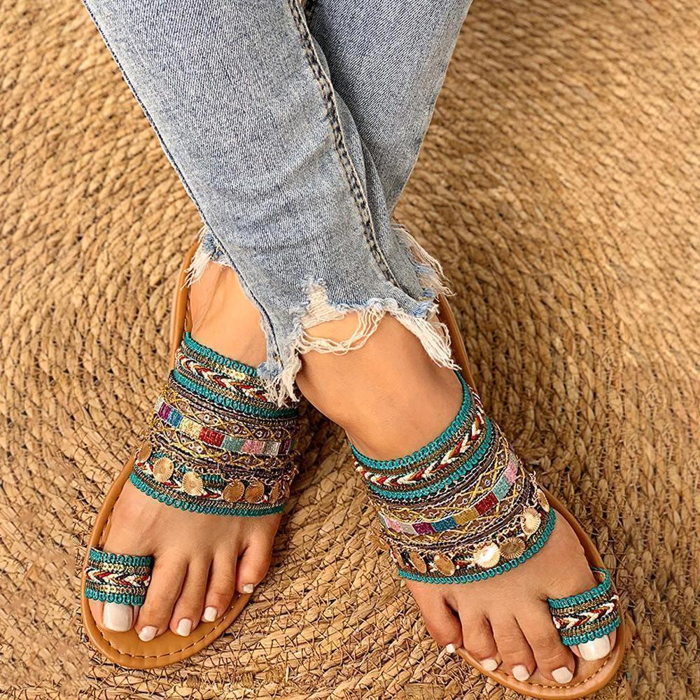 Ethnic boho style toe ring sandals