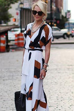Load image into Gallery viewer, Best Color Block Wrap Short Sleeve Maxi A-line Dress