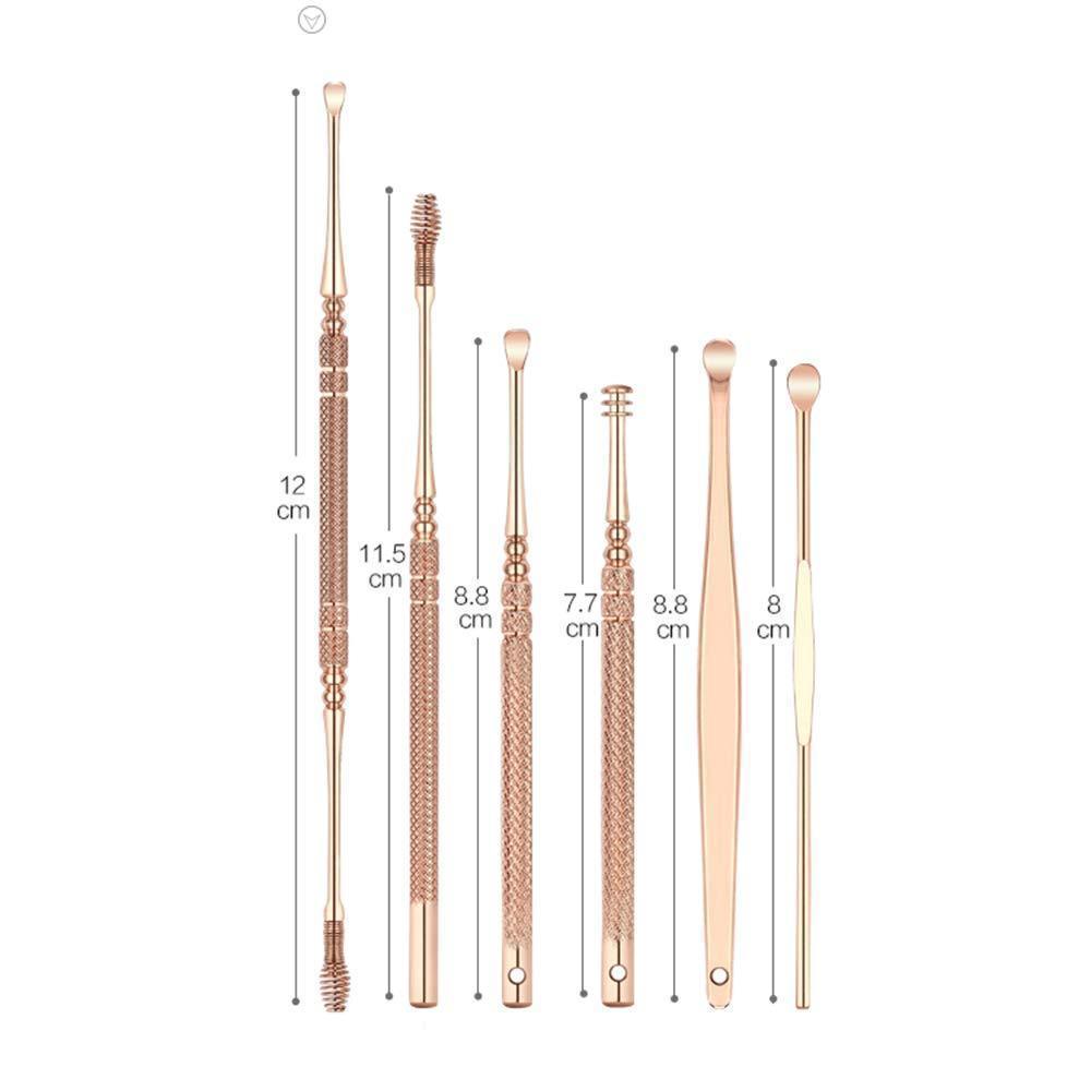 （6pcs set）Stainless Steel Ear Pick Ear Wax Remover Cleaner Tool Rose Gold