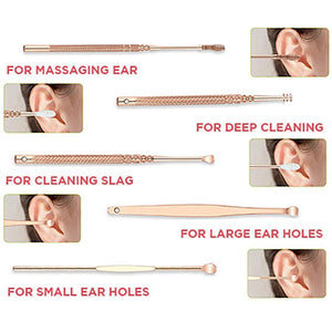 （6pcs set）Stainless Steel Ear Pick Ear Wax Remover Cleaner Tool Rose Gold