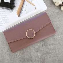 Load image into Gallery viewer, Women Long Pu Leather Zipper Metal Circle Decor Wallet