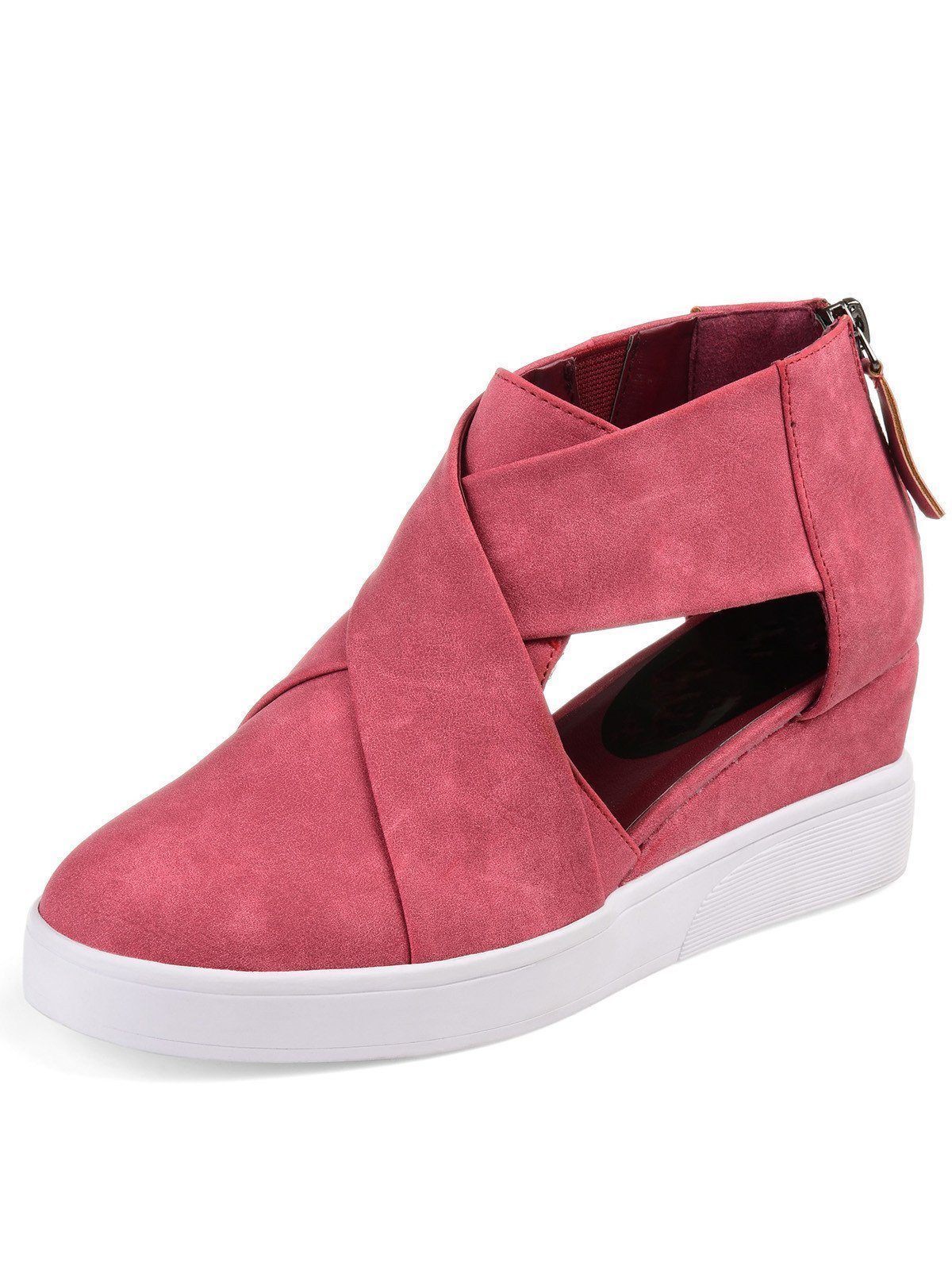 Women Spring Cut Out Ankle Boots Wedge Sneakers Plus Size Shoes